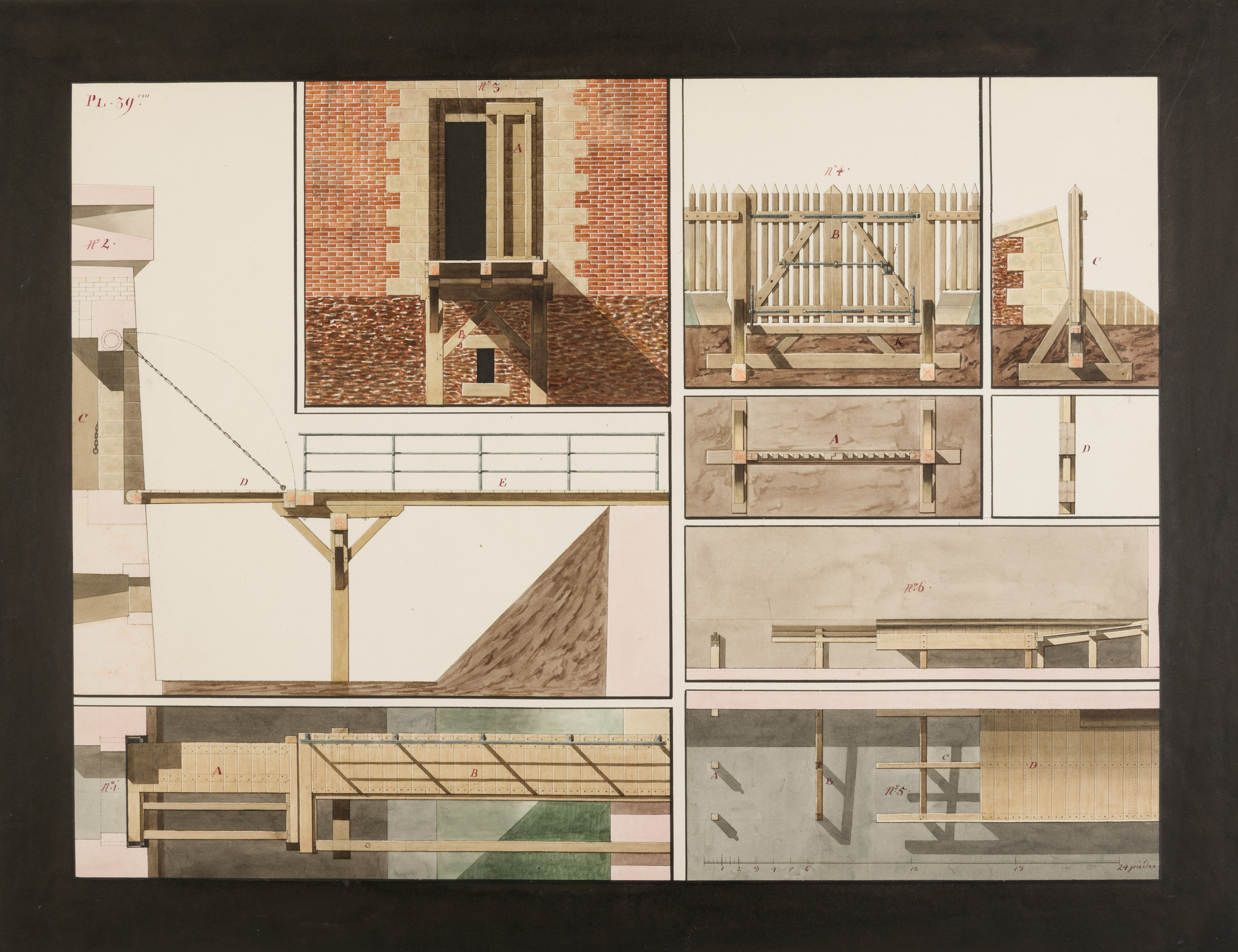 Study for the Refortification of Paris: Designs for a Wooden Drawbridge over a Canal